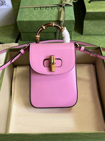 GG original calfskin bamboo mini handbag 702106 pink