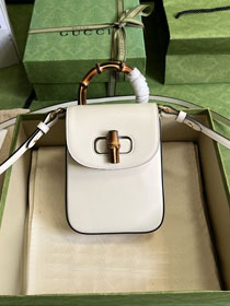 GG original calfskin bamboo mini handbag 702106 white