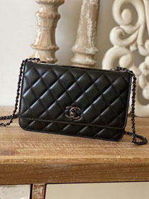 CC original lambskin wallet on chain A80982 allblack