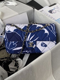 CC original printed silk medium flap bag AS3522 blue