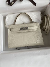 Hermes genuine crocodile leather mini kelly bag K0019 beton