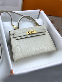 Hermes genuine crocodile leather mini kelly bag K0019 craie 