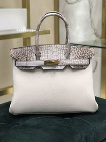 Hermes handmade original crocodile &togo leather birkin bag BK0035 white