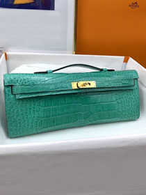 Hermes genuine crocodile leather kelly cut 31 clutch C310 vert jade 