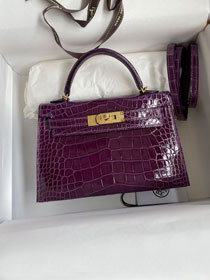 Hermes genuine crocodile leather mini kelly bag K0019 cassis