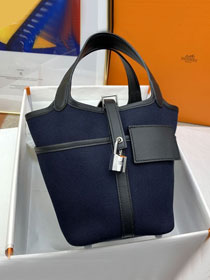 Hermes original canvas small picotin lock bag HP0018 navy blue