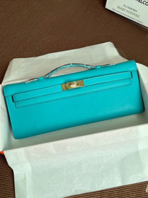 hermes original swfit leather kelly cut 31 clutch H032 lake blue