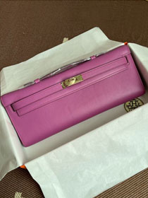 hermes original swfit leather kelly cut 31 clutch H032 rose purple