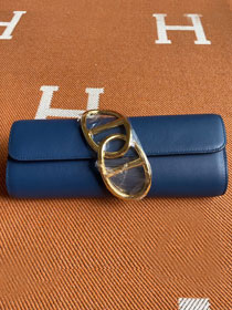 Hermes original swfit leather egee clutch E001 navy blue