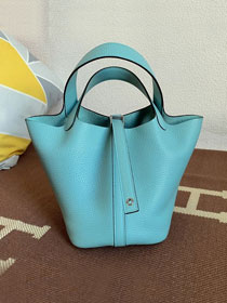 Hermes original togo leather picotin lock bag HP0022 blue atoll