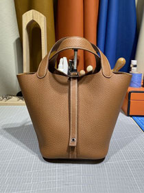 Hermes original togo leather picotin lock bag HP0022 gold brown