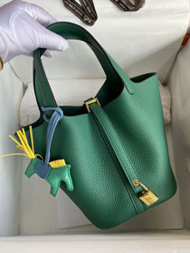 Hermes original togo leather picotin lock bag HP0022 peacock green