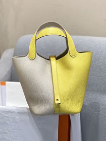 Hermes original togo leather picotin lock bag HP0022 yellow&white