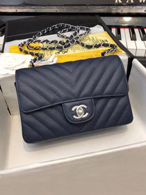 CC original grained calfskin mini flap bag A69900-3 navy blue