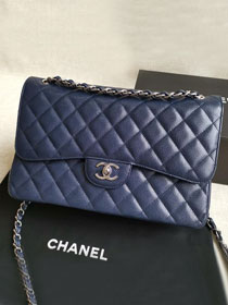 CC handmade grained calfskin large flap bag HA58600 blue