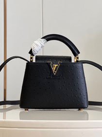 Louis vuitton original ostrich calfskin capucines mini handbag M93483 black