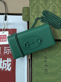 GG original calfskin horsebit 1955 wallet with chain 621892 green