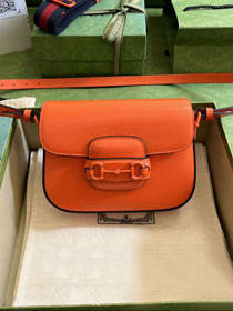 2023 GG original calfskin horsebit 1955 small shoulder bag 726226 orange