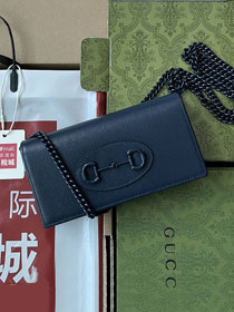 GG original calfskin horsebit 1955 wallet with chain 621892 dark blue