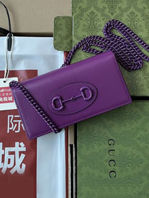 GG original calfskin horsebit 1955 wallet with chain 621892 purple