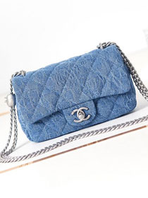 CC original denim mini flap bag AS3828 blue