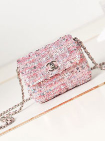 CC original sequins mini flap bag AS3268 pink