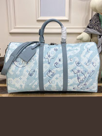 Louis vuitton original monogram canvas keepall 50 M22570 light blue