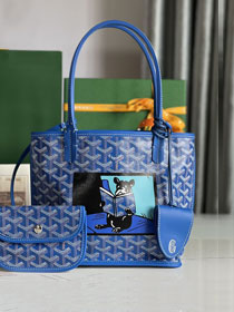 Goyard original calfskin&canvas reversible anjou mini bag GY0084 blue