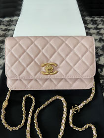 CC original grained calfskin wallet on chain AP3580 pink