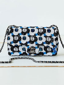 CC original sequins medium flap bag AS3965 black&blue&white