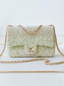 CC original sequins medium flap bag AS3965 light green