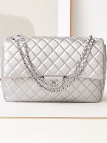 CC original lambskin maxi flap bag AS4661 silver