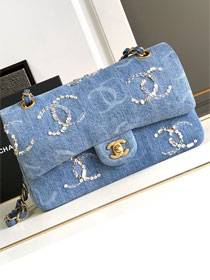 CC original denim small flap bag A01113 blue