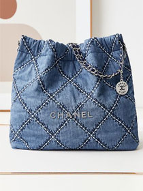 2024 CC original denim 22 medium handbag AS3261 blue