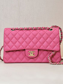 CC original grained calfskin medium flap bag A01112 rose red