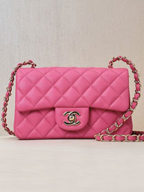 CC original grained calfskin mini flap bag A69900 rose red