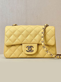 CC original grained calfskin mini flap bag A69900 yellow