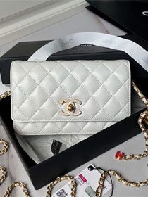 CC original lambskin wallet on chain AP3938 white