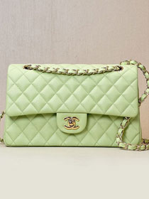 CC original grained calfskin medium flap bag A01112 light green