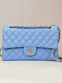 CC original grained calfskin medium flap bag A01112 sky blue