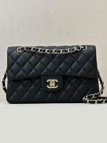 CC original grained calfskin small flap bag A01113 black