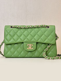 CC original grained calfskin small flap bag A01113 green