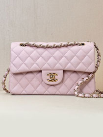 CC original grained calfskin small flap bag A01113 light pink