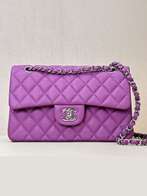 CC original grained calfskin small flap bag A01113 purple