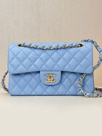 CC original grained calfskin small flap bag A01113 sky blue