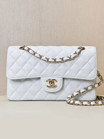 CC original grained calfskin small flap bag A01113 white