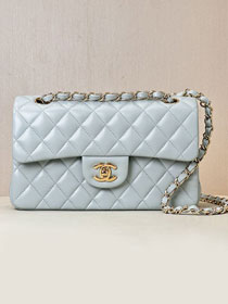 CC original lambskin small flap bag A01113 light blue