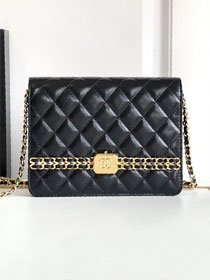 CC original calfskin clutch with chain AP3785 black