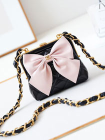 CC original lambskin clutch with chain AP4028 black&pink