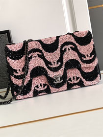 CC original sequins medium flap bag AS2407 pink&black